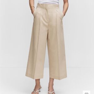 Mango 100% Cotton Light Tan Coulotte Trouser